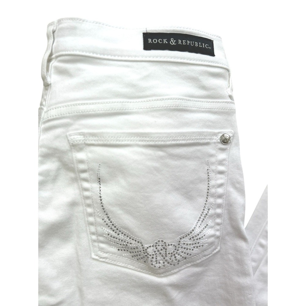 Y2K Rock & Republic White Denim Jeans 12 Rhinestone Wings Bling Coastal Cowgirl